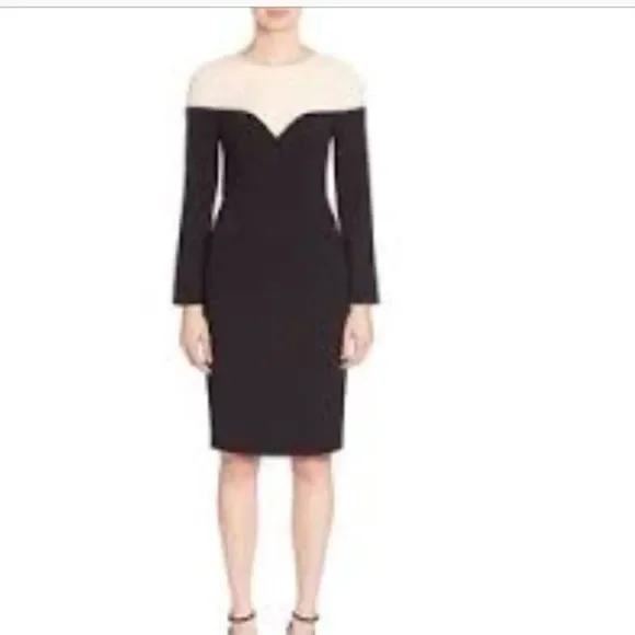 Black Halo Womens Long Sleeves Colorblock Cocktail Dress Black 8